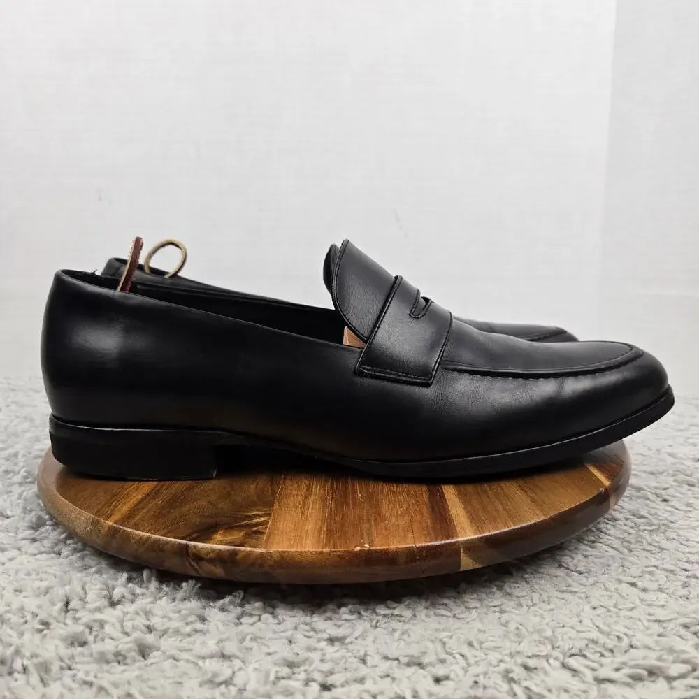 Wolf and Shepherd Men 14 Ringer Black Leather Business Casual Daily Penny Loafer